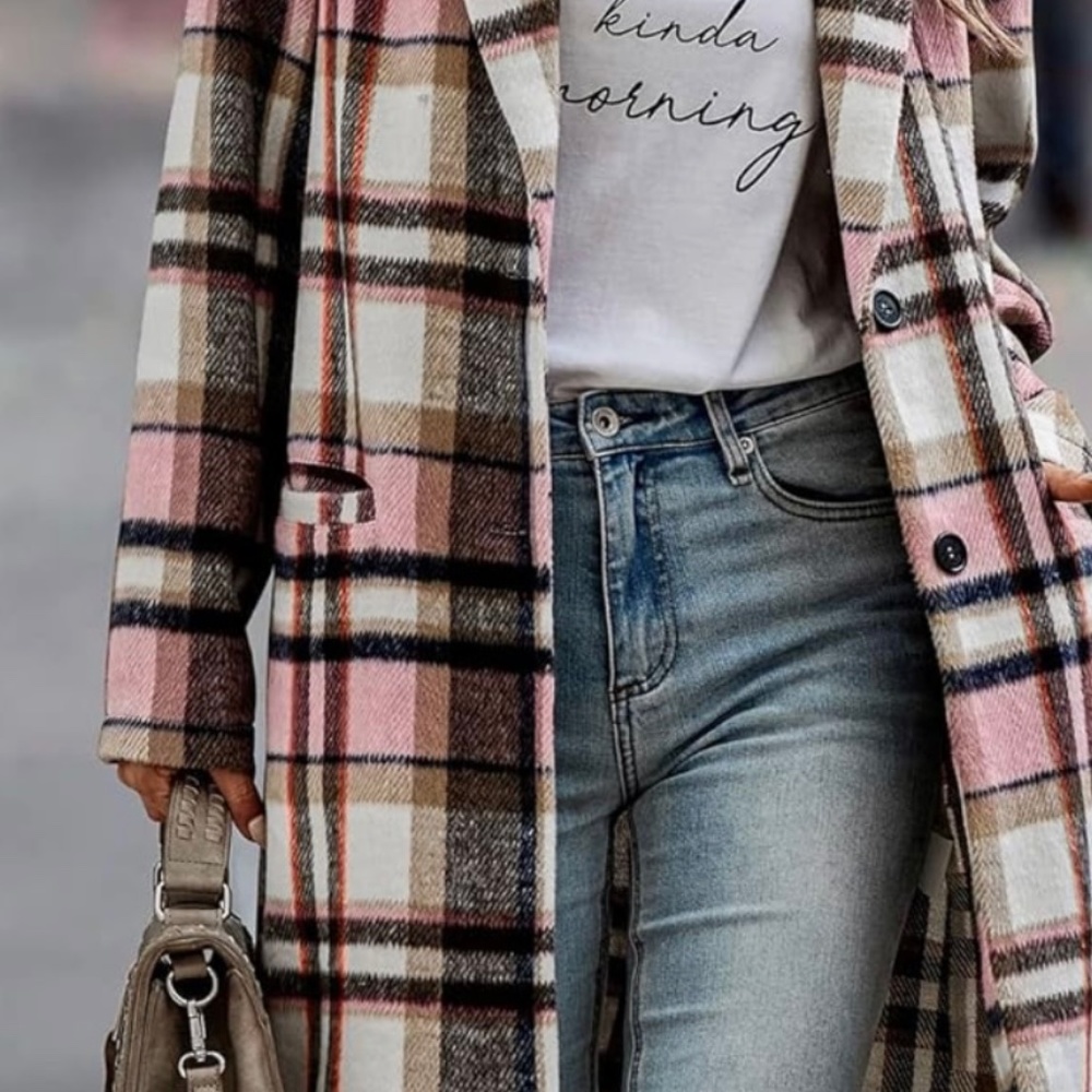 Pink plaid shacket- ladies small, new, without tags